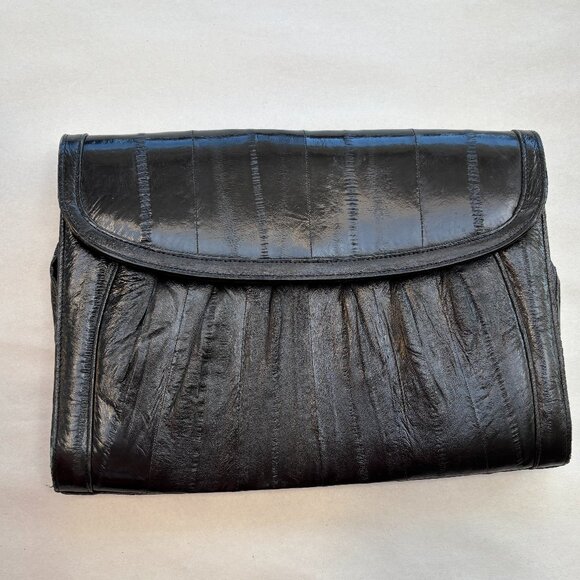 Vintage Black Eel Skin Clutch with Strap - Picture 2 of 8